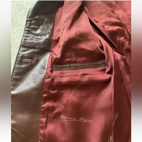 Vintage Etienne Aigner Burgundy Genuine Leather Blazer Size 12 (small cut) - Picture 13 of 16